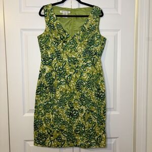 Evan Picone Women's Sleeveless Sheath Dress Green Teal Floral Design Size 14